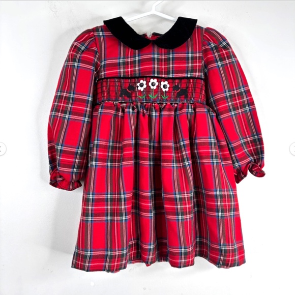 Good Lad Christmas Dress 24M Red Plaid Smocked Scotty Dogs Embroidery Peter Pan - Picture 1 of 9